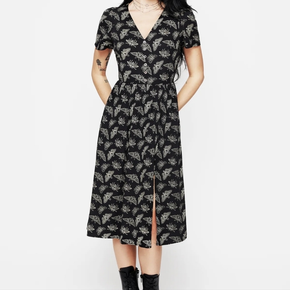 Disturbia Black Dress with Moth Print